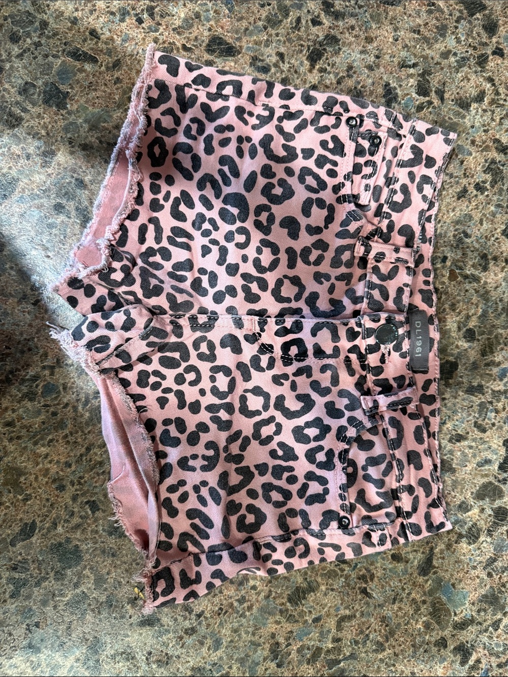 DL1961 Pink Leopard Print Cutoff Denim Shorts